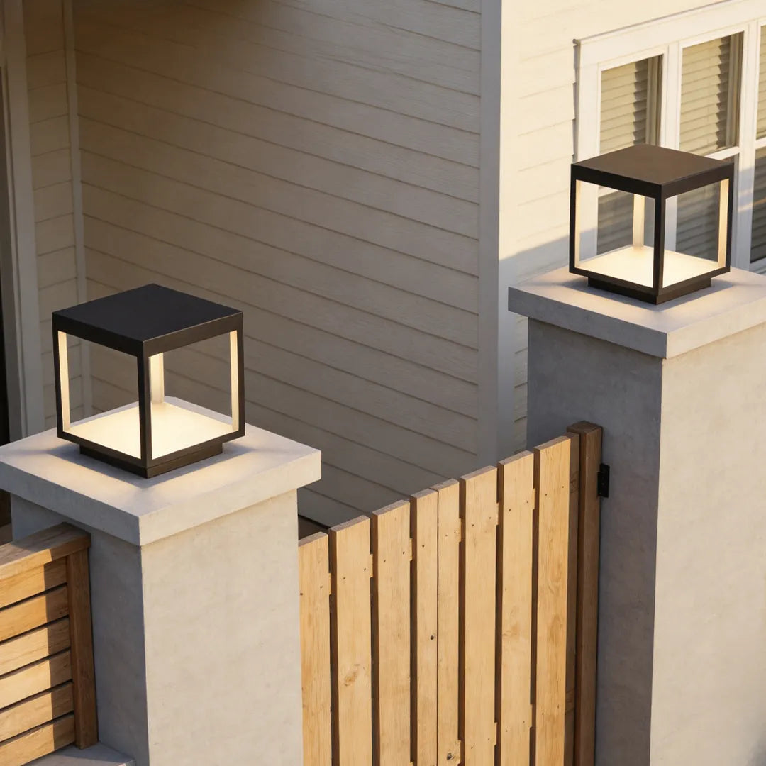 Open Frame Square Pillar Light, Solar or Hardwired Lantern