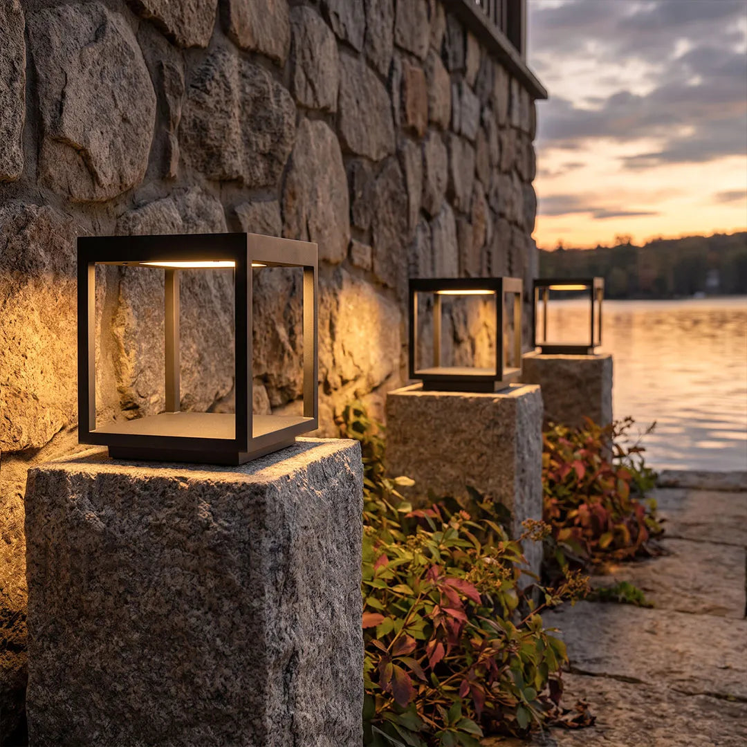 Open Frame Square Pillar Light, Solar or Hardwired Lantern