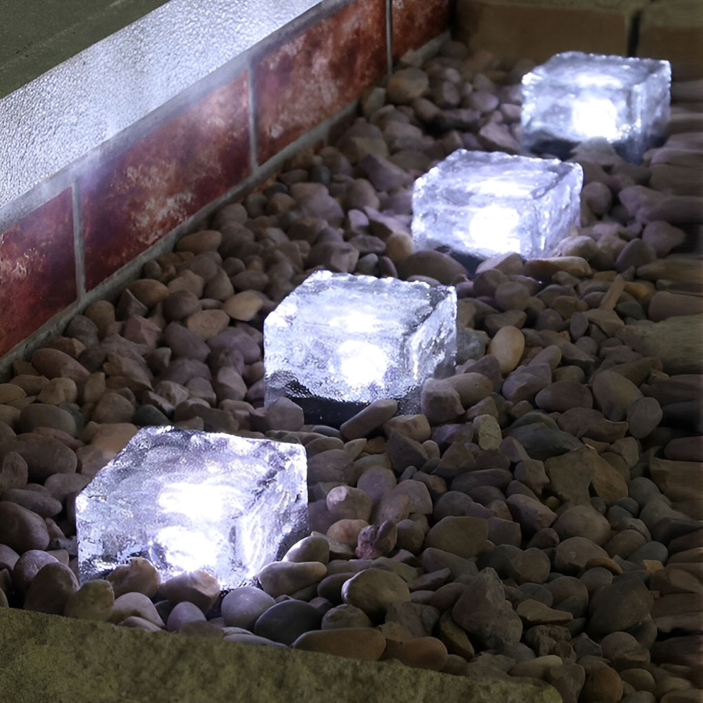 Solar Ice Cube Step Lights, Crystal Garden Path Deck Lamp