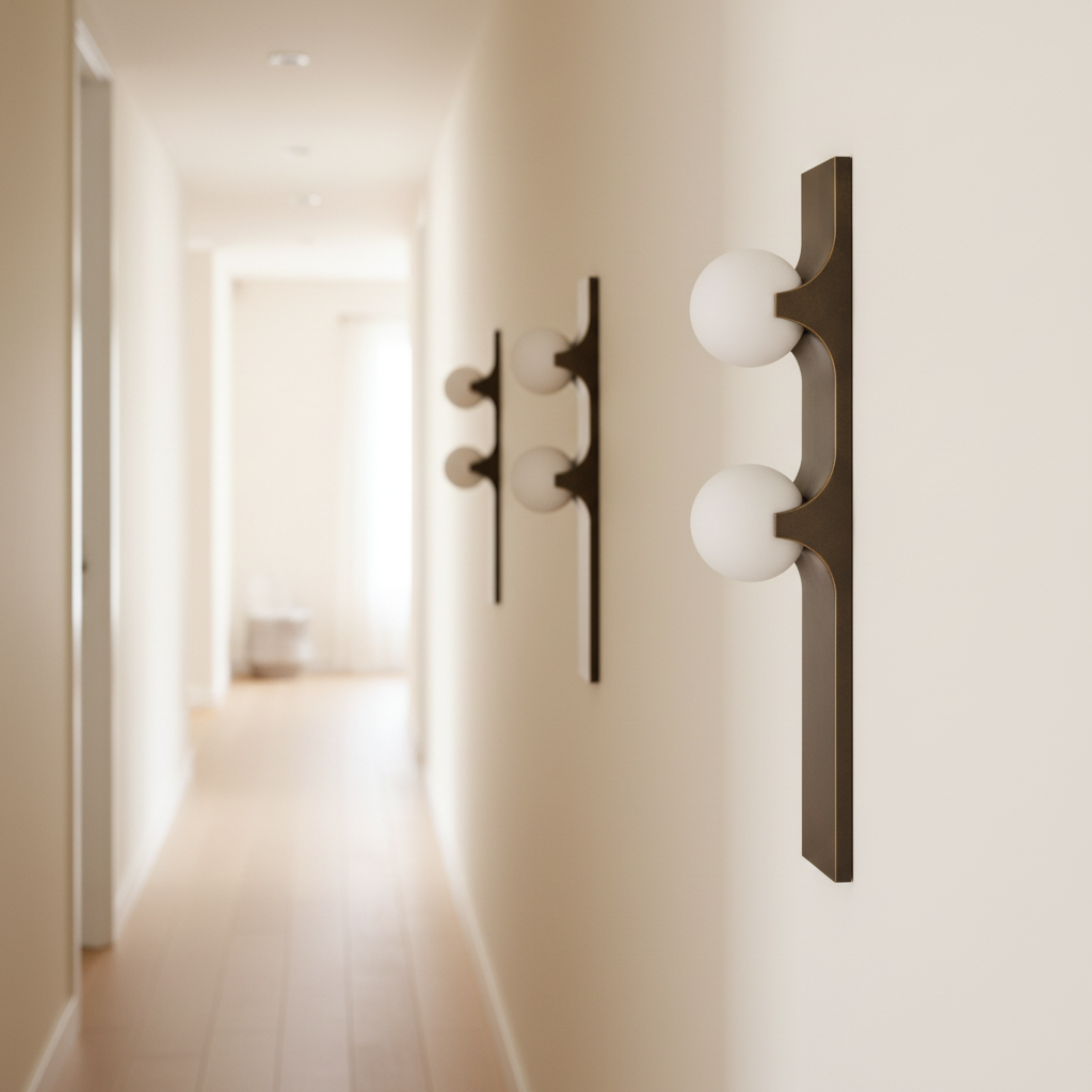Brass Alabaster Globe Wall Light, Single or Double Sconce