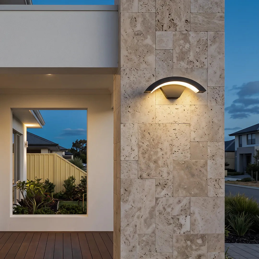 Curved Outdoor LED Wall Light, Black Porch Downlight Sconce