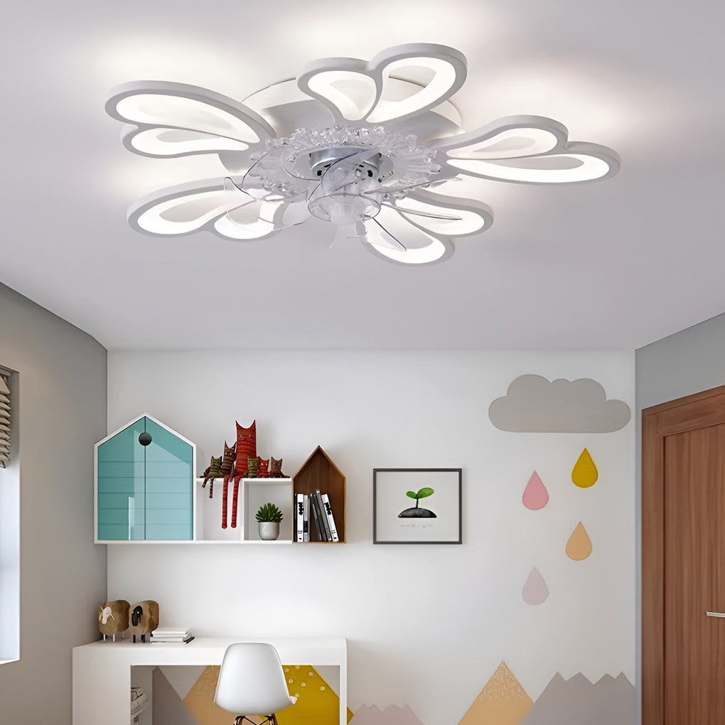 Flower Shape Ceiling Fan with Light, Dimmable LED Flush Fan