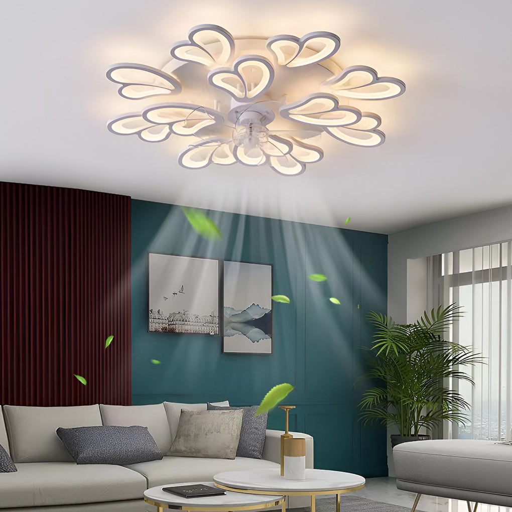 Flower Shape Ceiling Fan with Light, Dimmable LED Flush Fan