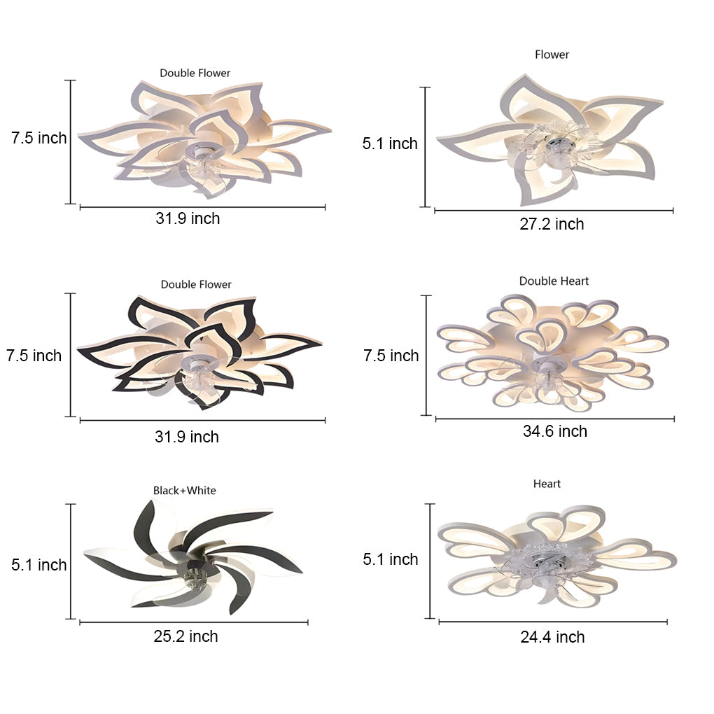 Flower Shape Ceiling Fan with Light, Dimmable LED Flush Fan
