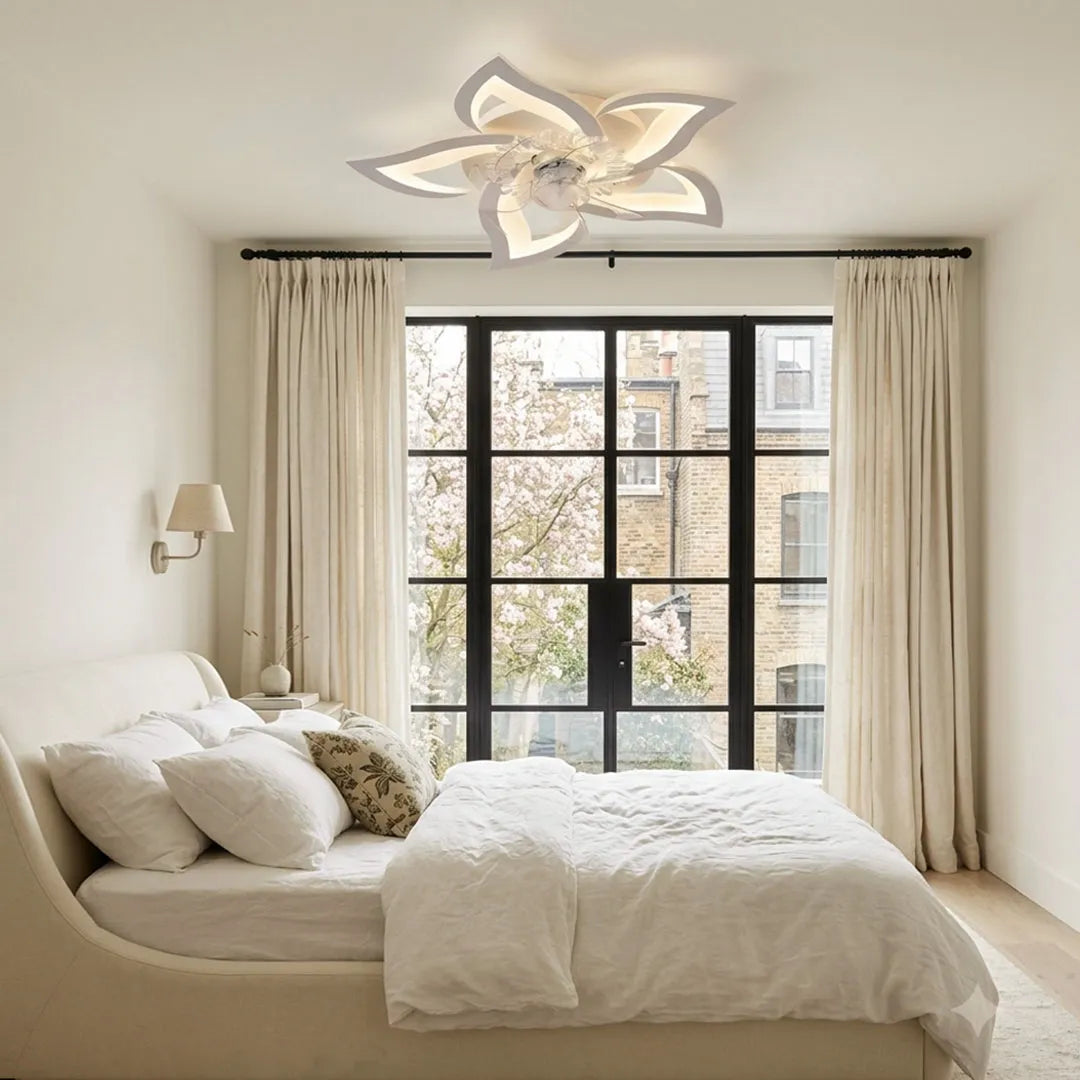 Flower Shape Ceiling Fan with Light, Dimmable LED Flush Fan