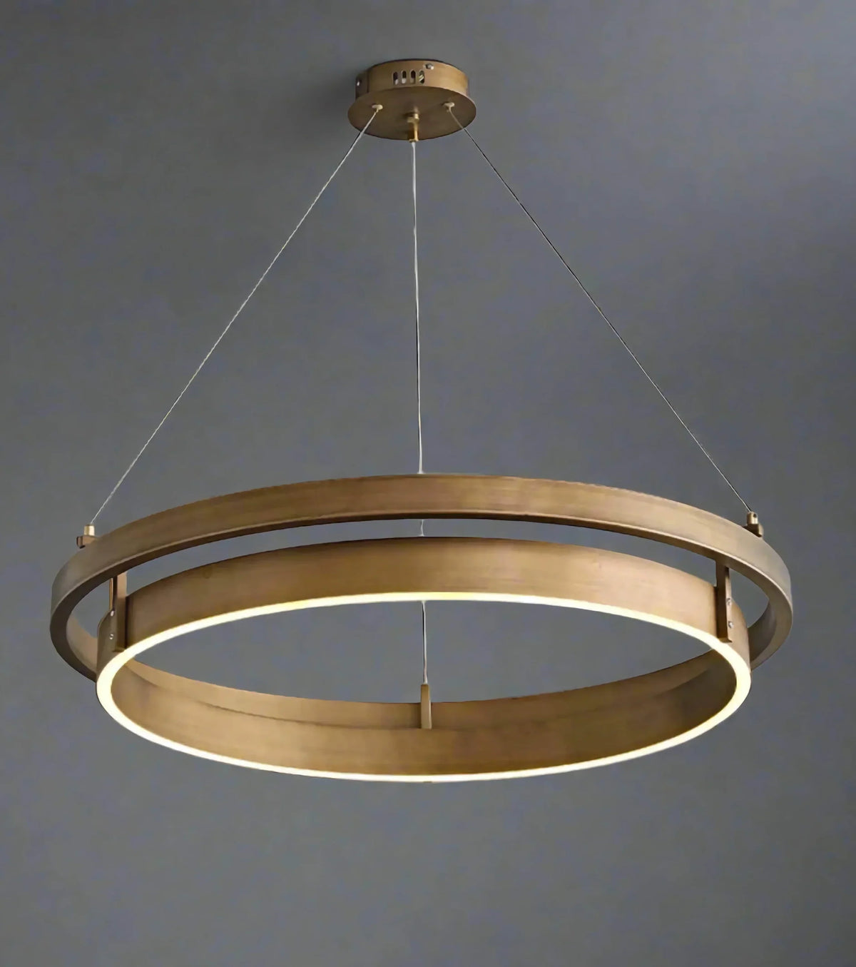 Double Ring LED Chandelier, Brushed Brass Modern Light