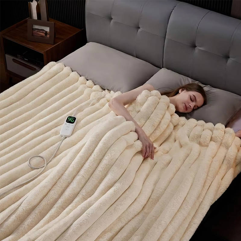 Electric Heated Blanket, Ribbed Faux Fur, 12 Heat Levels