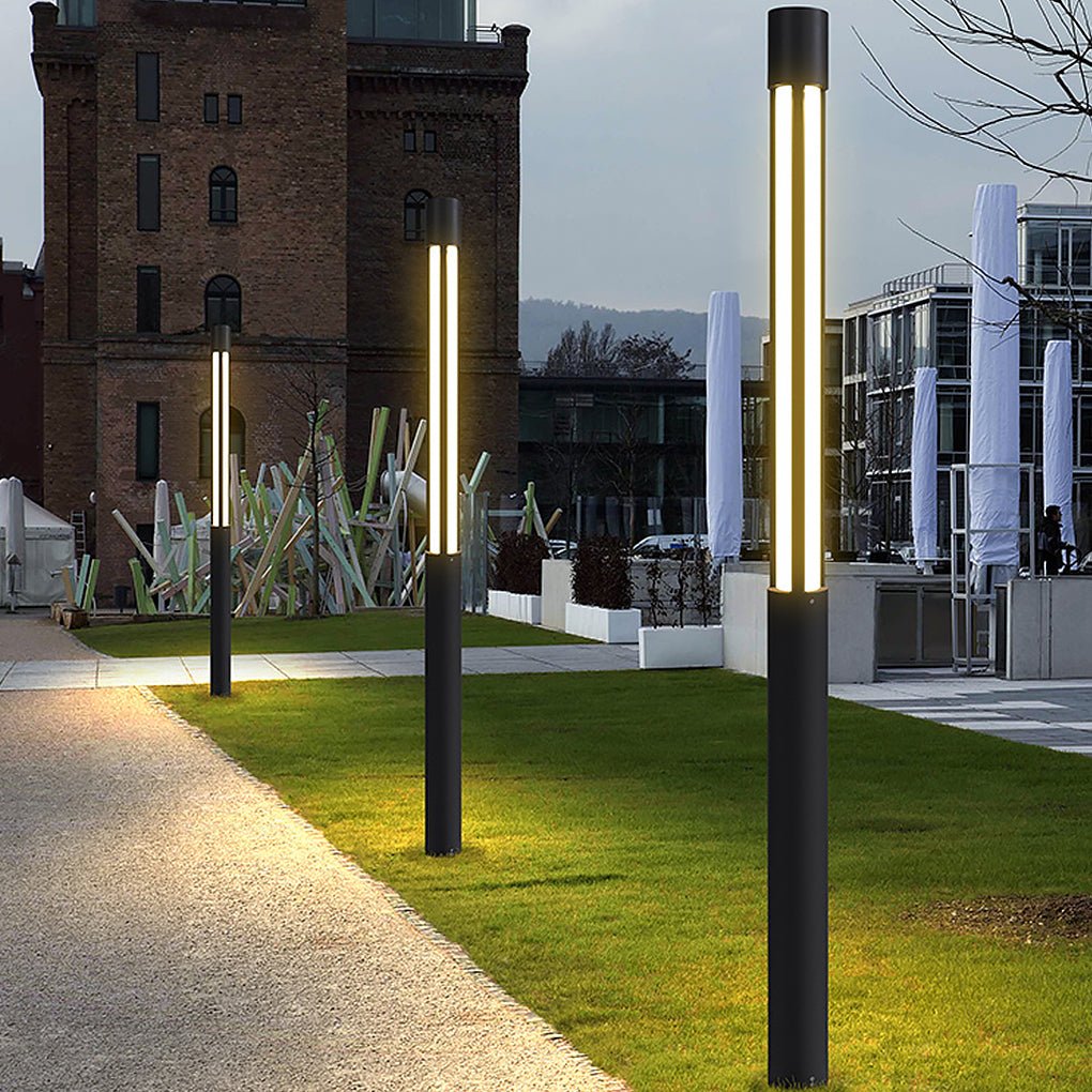 Modern LED Bollard Light, Black Cylindrical Pathway Post
