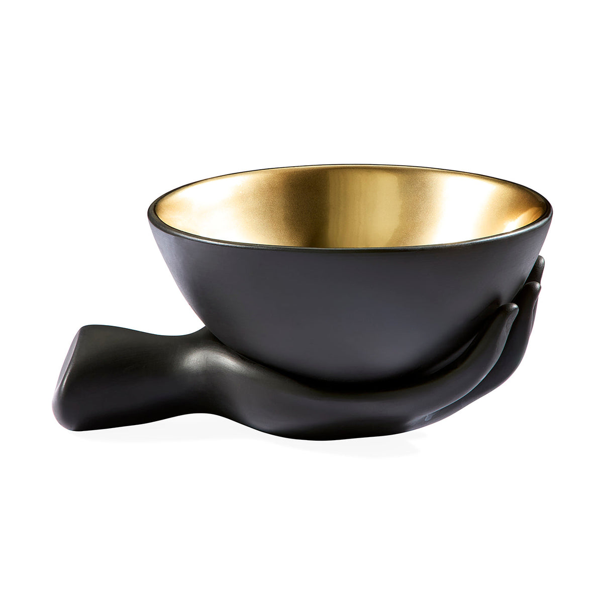 Porcelain Accent Bowl, Black and Gold Sculpted Decor Bowl