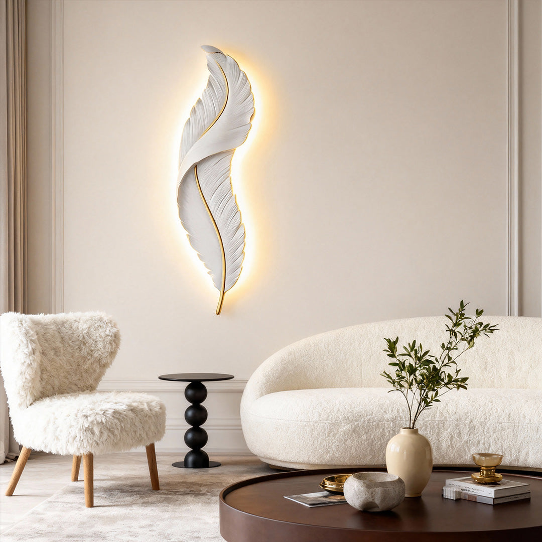 Feather Wall Light, Resin LED Wall Art Sconce