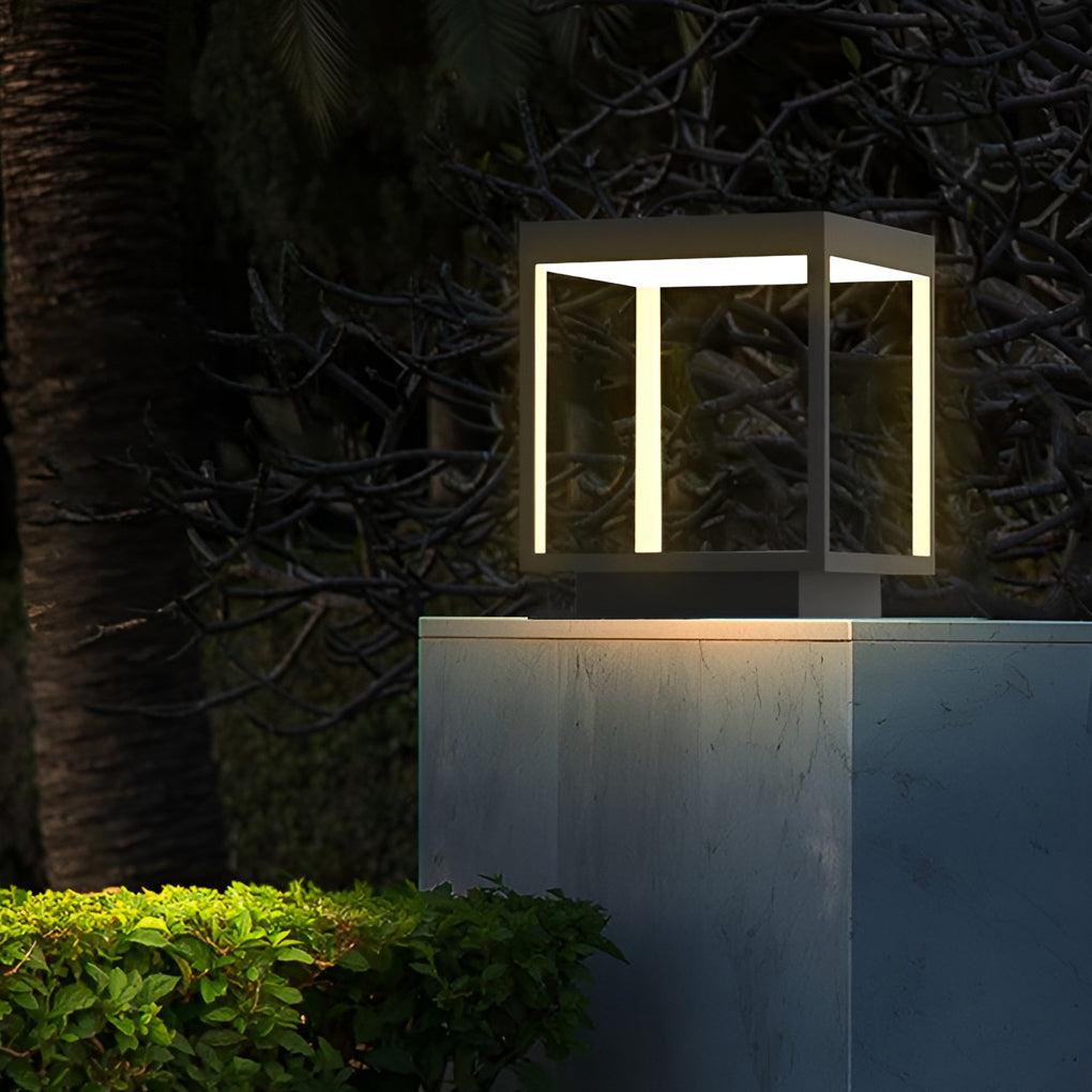Open Frame Square Pillar Light, Solar or Hardwired Lantern