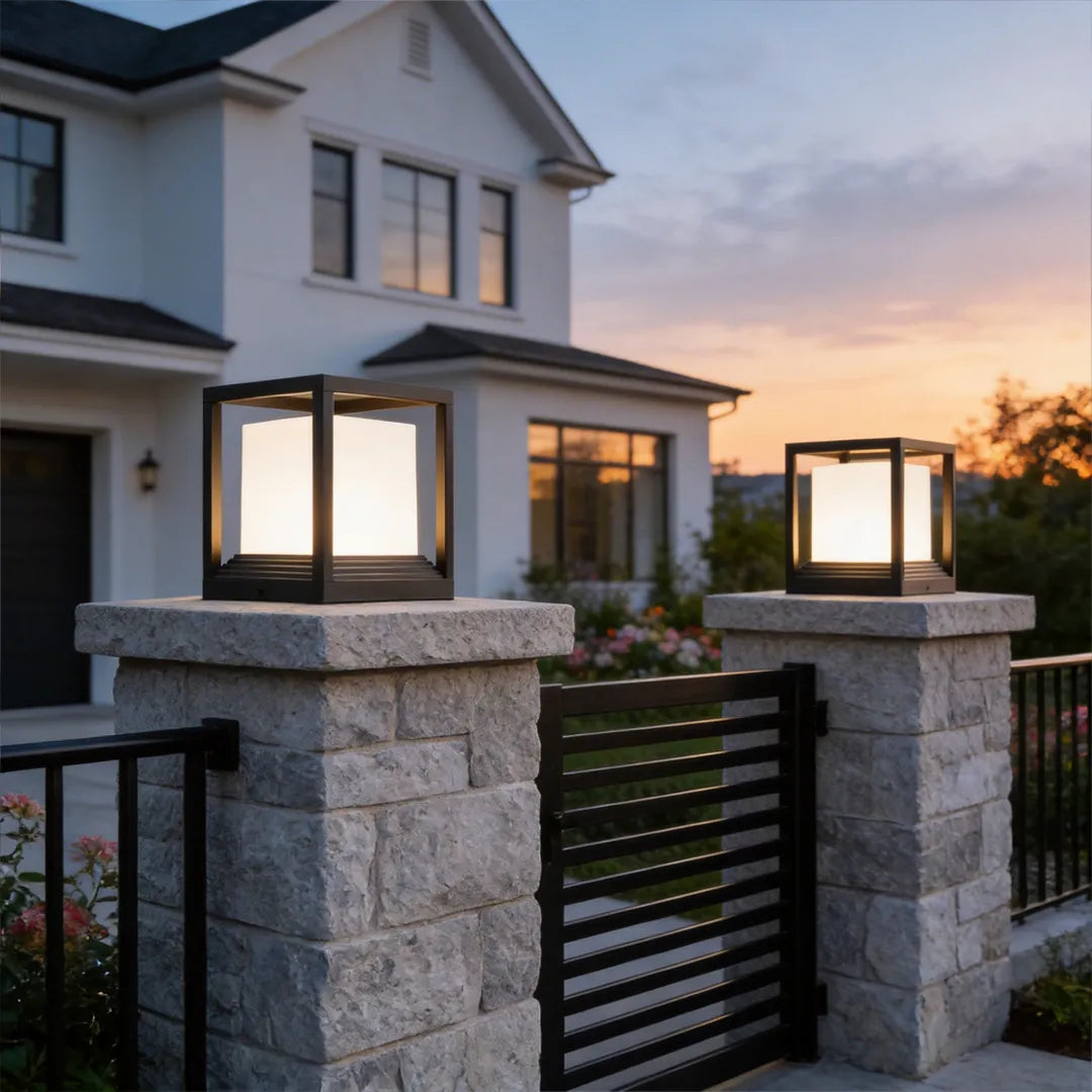 Garden Pedestal Light, Square Solar or Hardwired Post Lamp