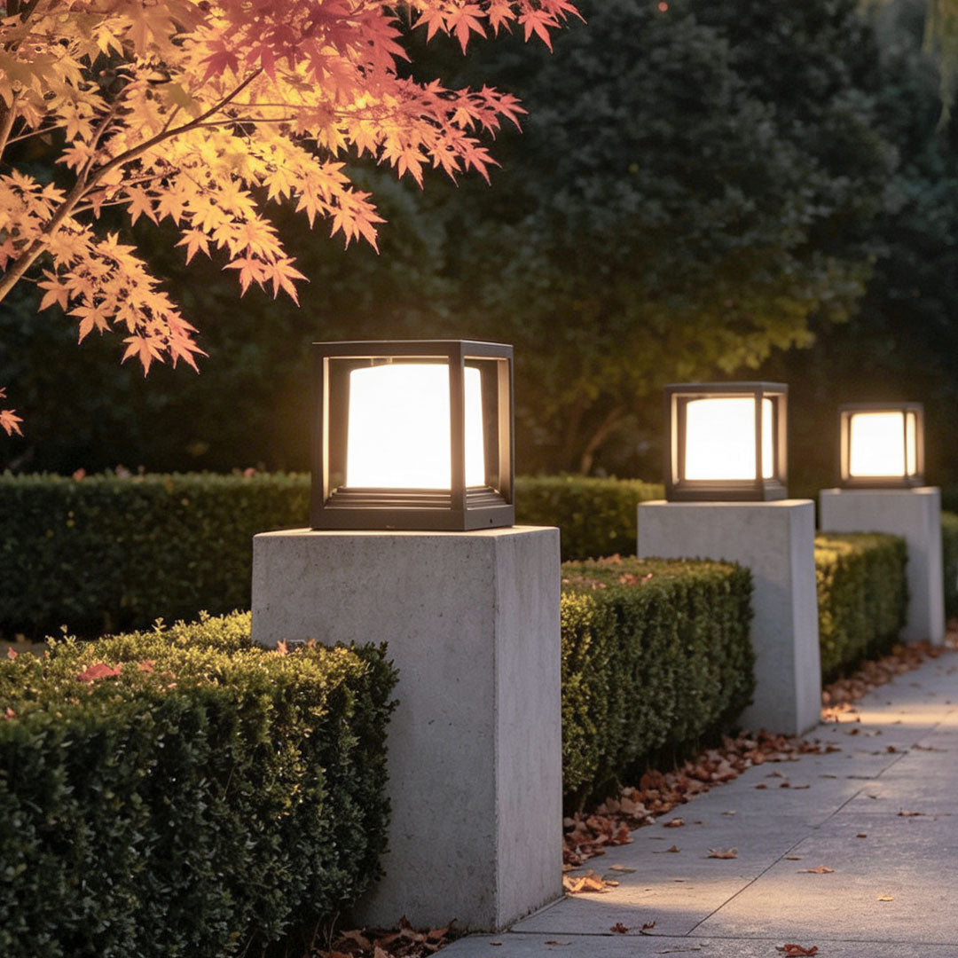 Garden Pedestal Light, Square Solar or Hardwired Post Lamp