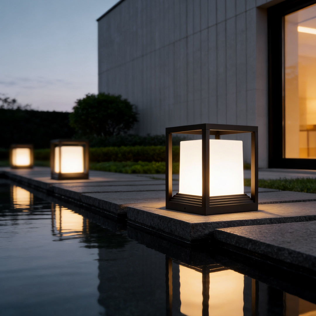 Garden Pedestal Light, Square Solar or Hardwired Post Lamp