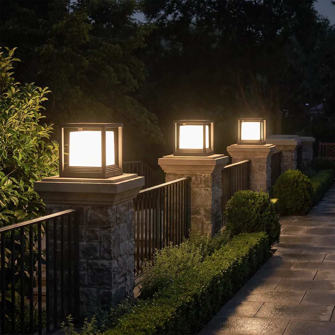 Garden Pedestal Light, Square Solar or Hardwired Post Lamp