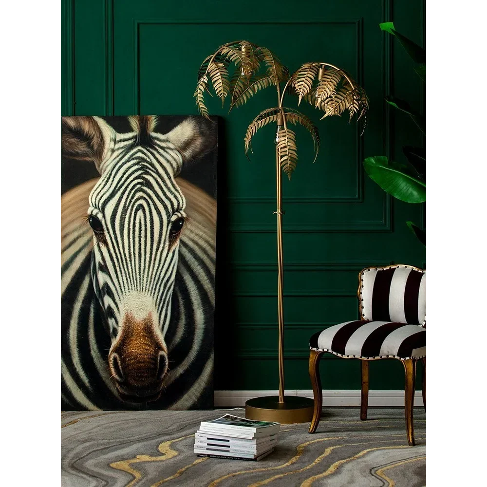 Gold Palm Tree Floor Lamp, Art Deco LED Statement Lamp