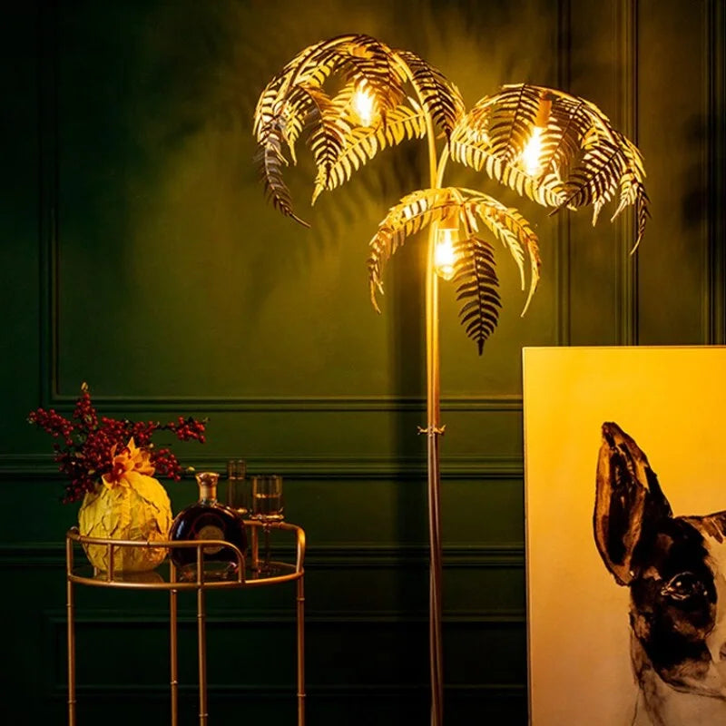 Gold Palm Tree Floor Lamp, Art Deco LED Statement Lamp