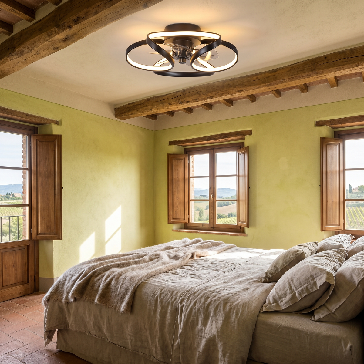 Flower ceiling fan with light in an elegant Italian interior