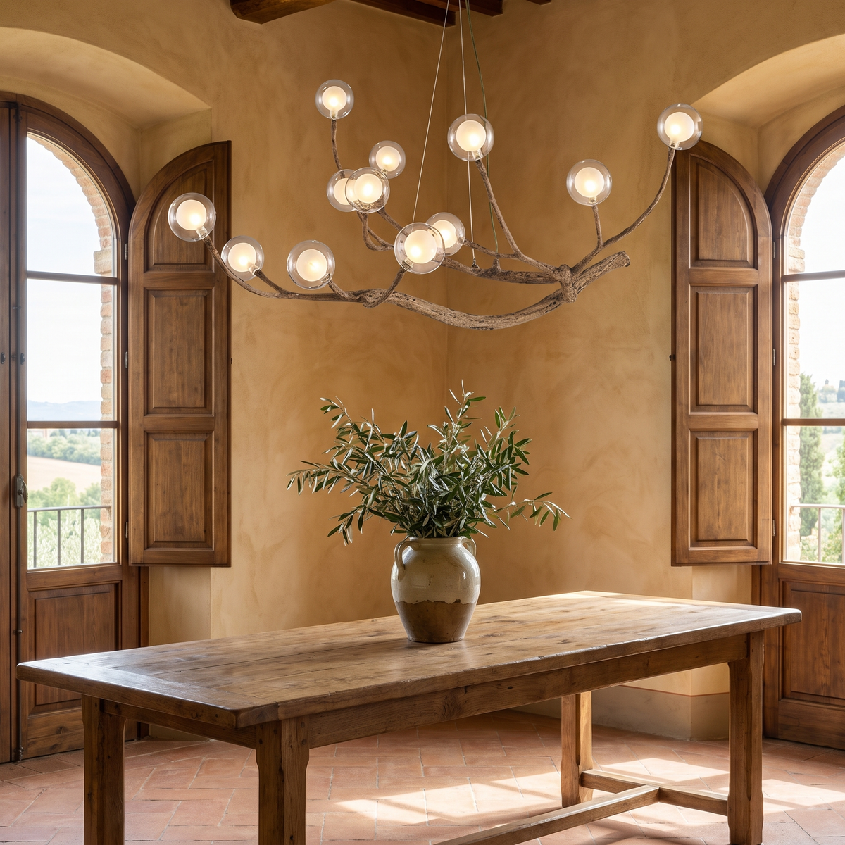 Tree branch chandelier in an elegant Italian interior