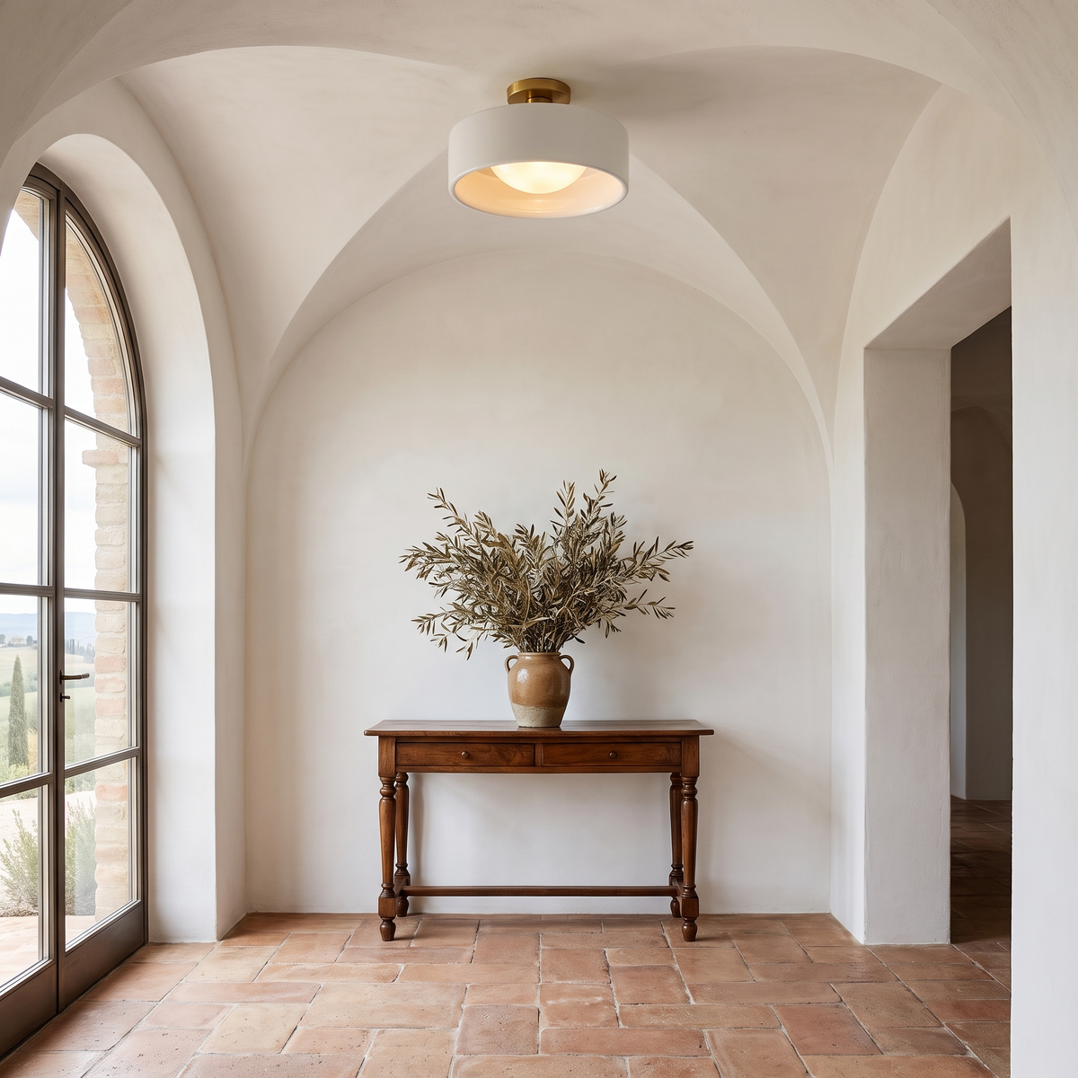 Cerova porcelain flush mount ceiling light in an elegant Italian interior