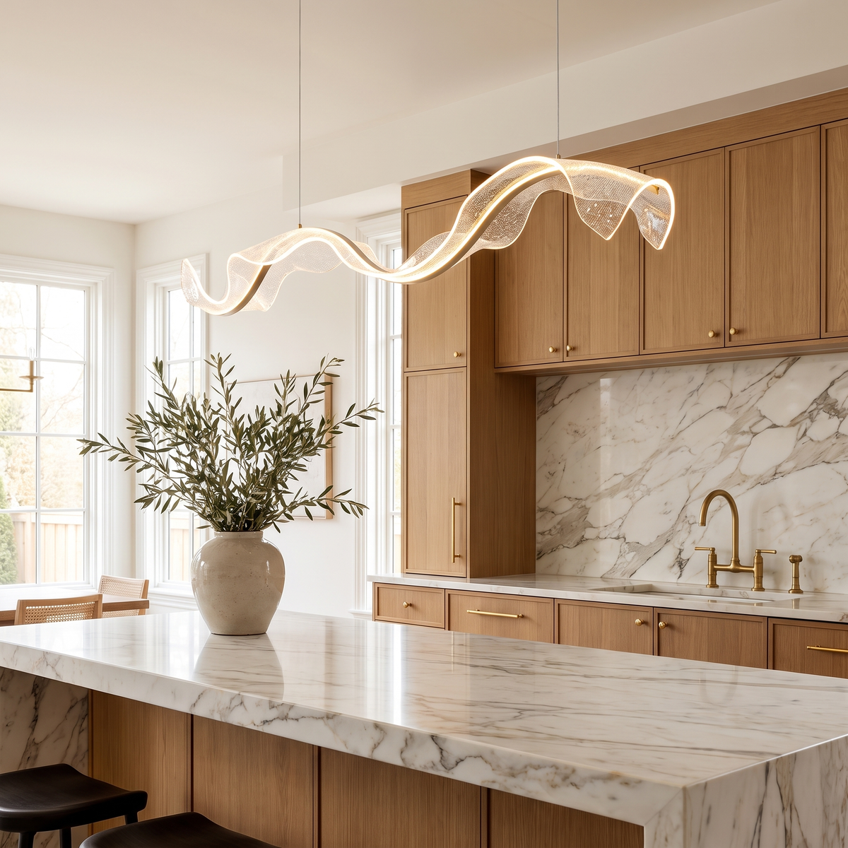 Ocean wave pendant chandelier in an elegant Italian kitchen