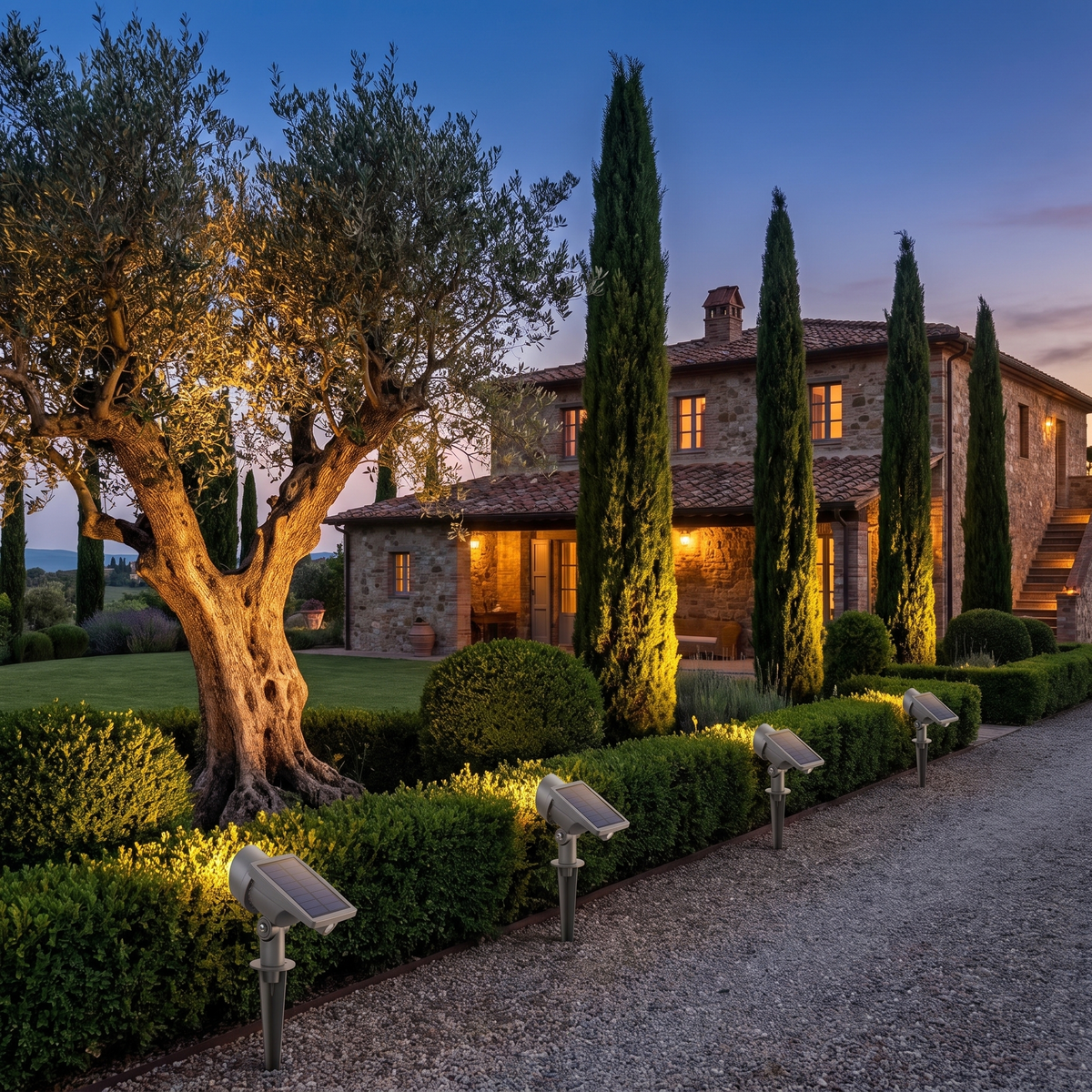 Solar Tree Uplight in an elegant Italian setting