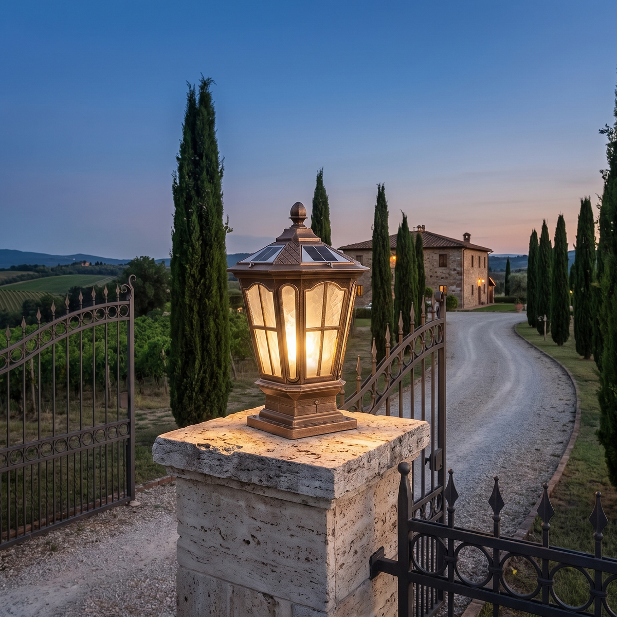 Retro Pavilion Pillar Light in an elegant Italian setting