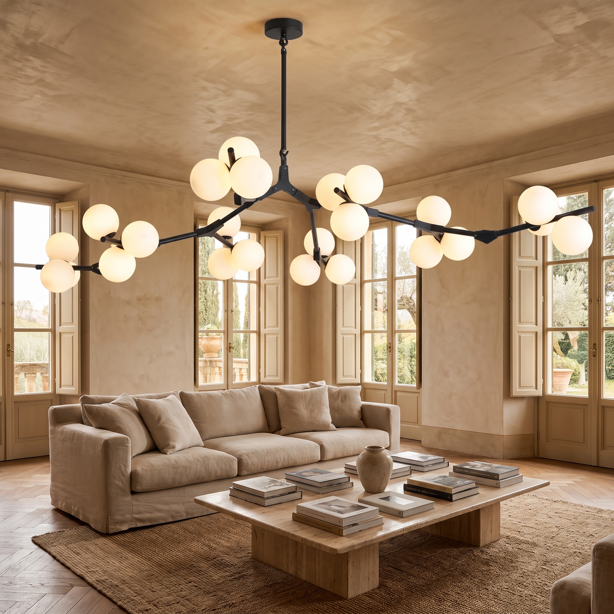 Frosted Glass Branch Chandelier in an elegant Italian setting