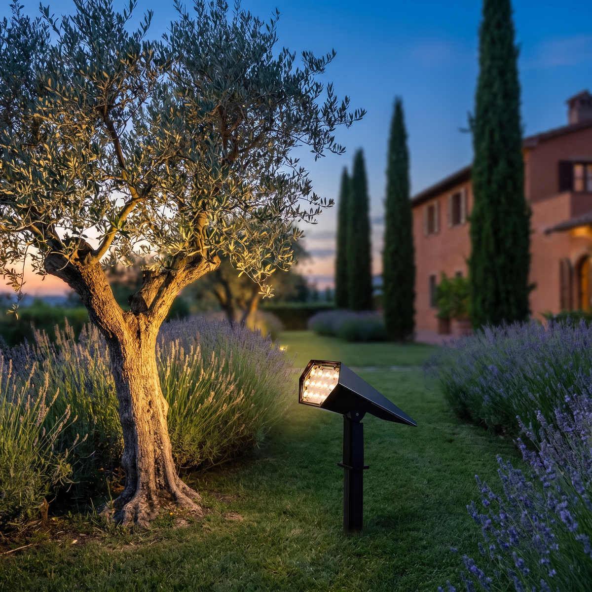 Solar Garden Spotlight in an elegant Italian setting