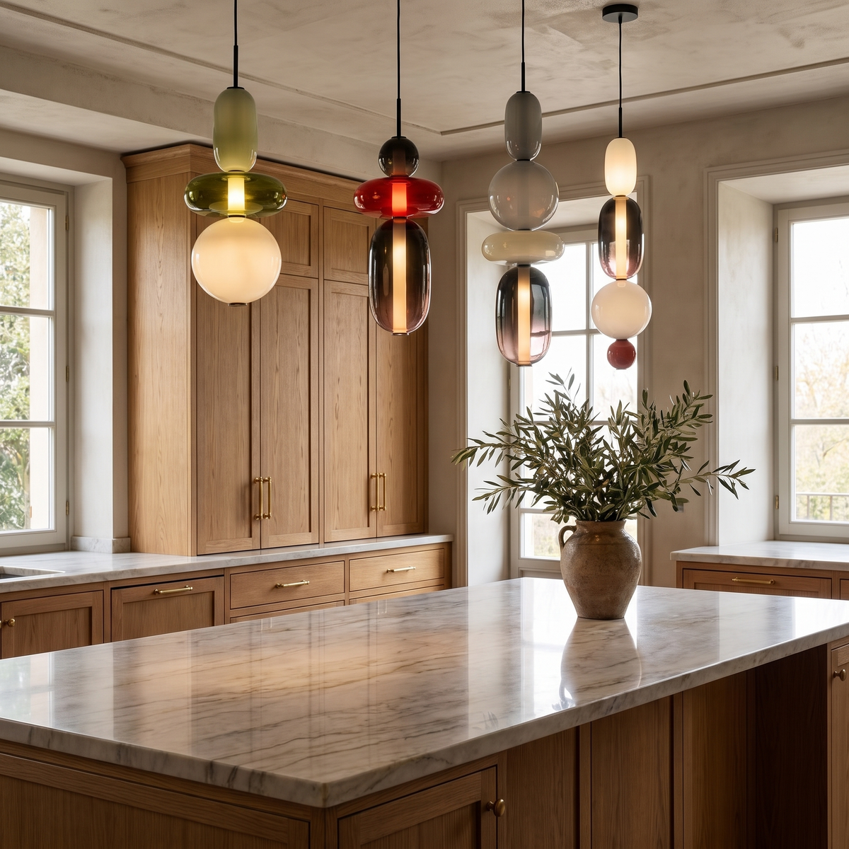 Tinted Glass Jar Pendant in an elegant Italian interior