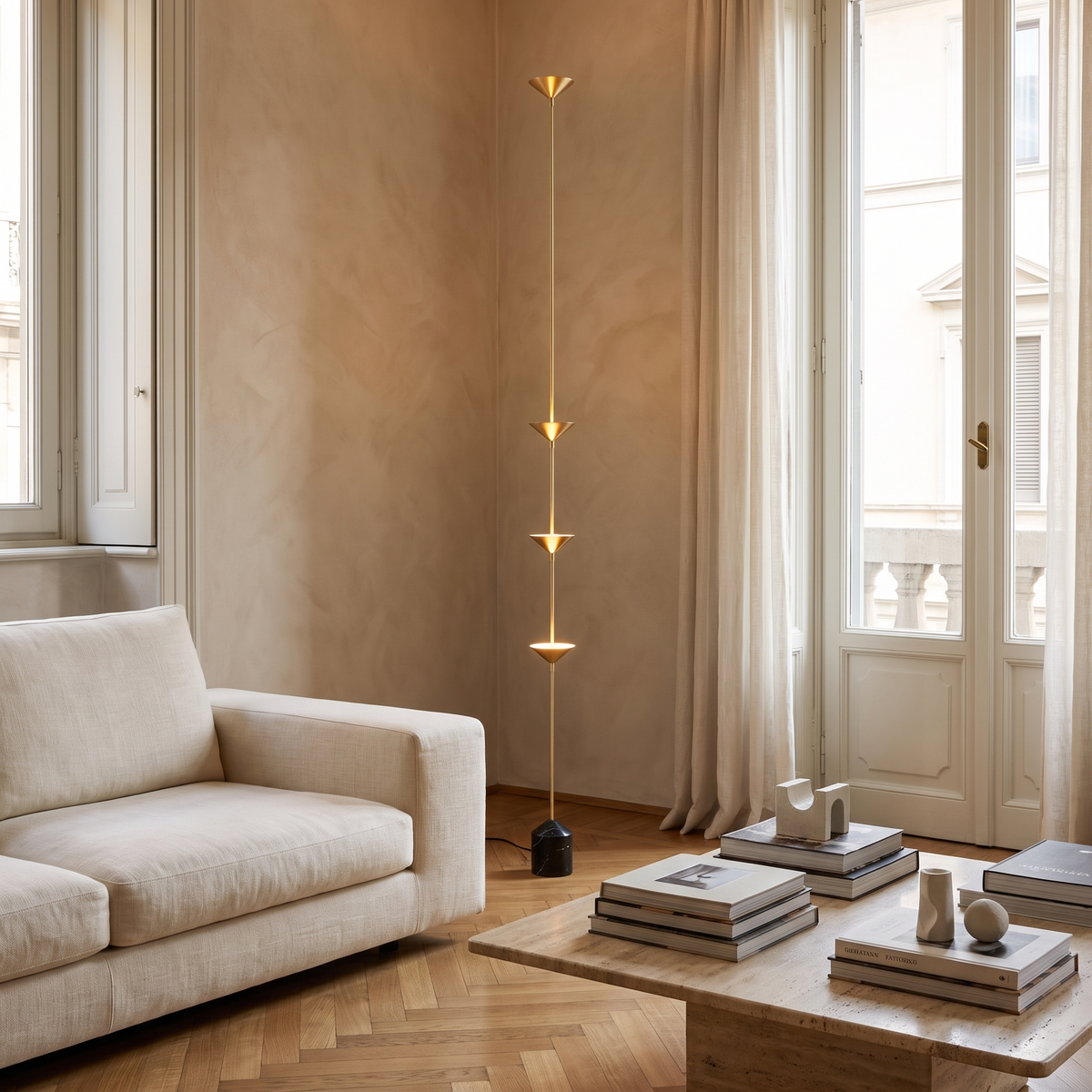 Gold Cone Floor Lamp in an elegant Italian interior