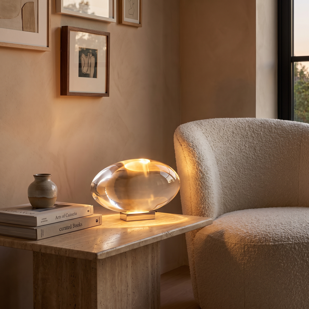 Crystal Glass Pebble Table Lamp in an elegant Italian interior