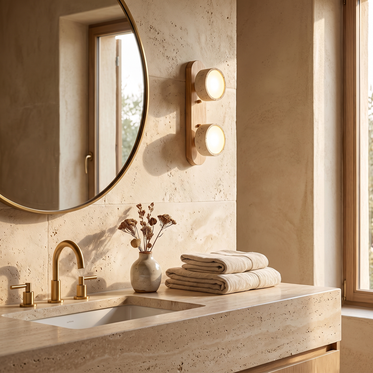 Travertine Stone LED Wall Light in an elegant Italian interior