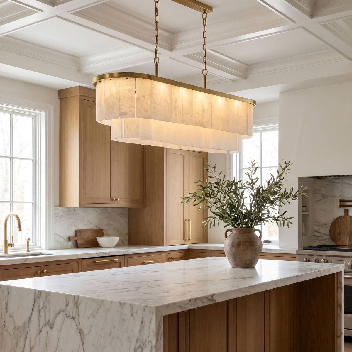 Linear Alabaster Chandelier in an elegant Italian interior