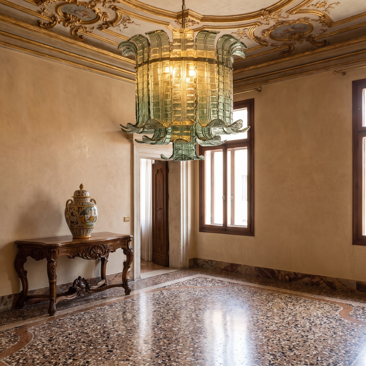 Hand-Blown Glass Ceiling Light in an elegant Italian interior