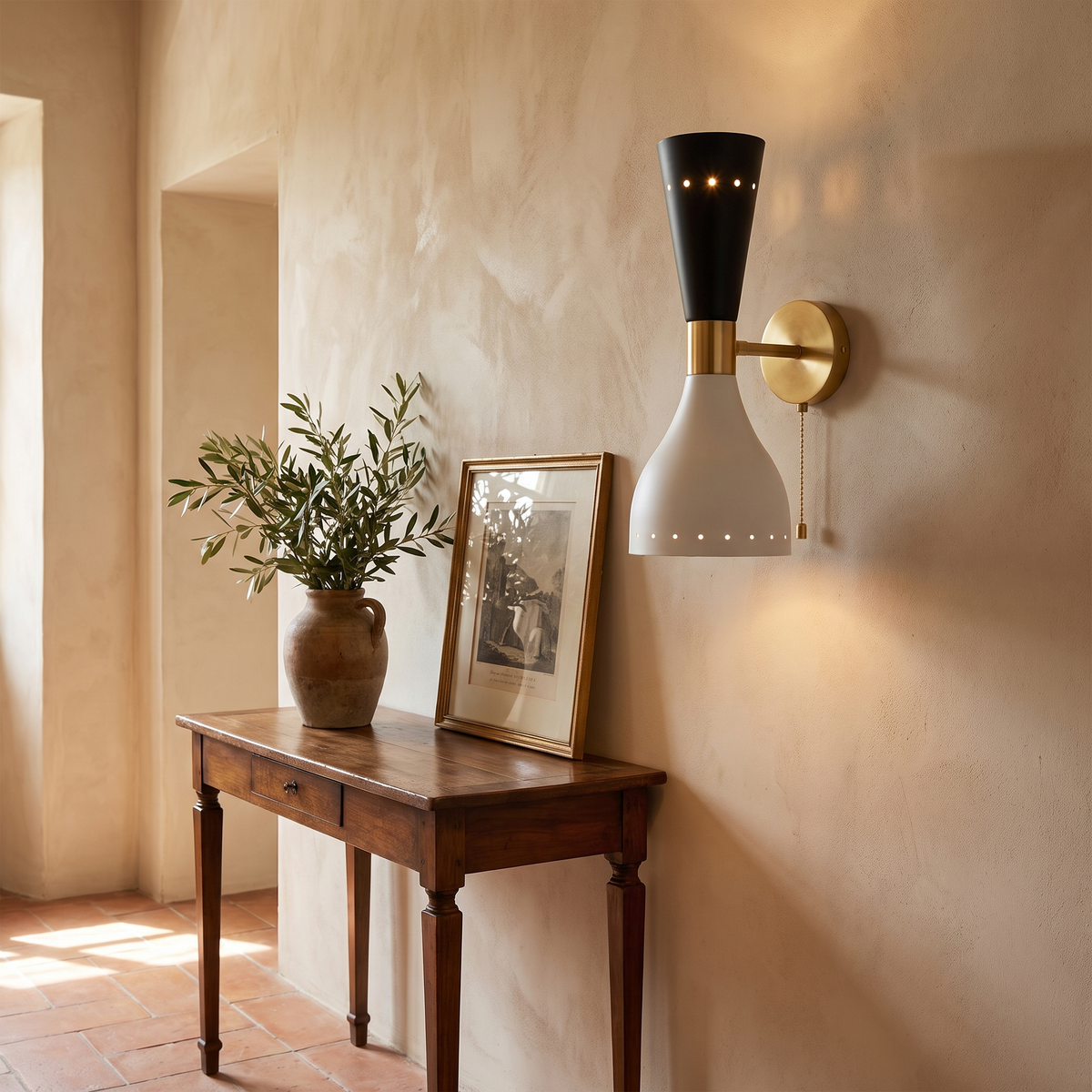 Hourglass Brass Wall Sconce in an elegant Italian interior