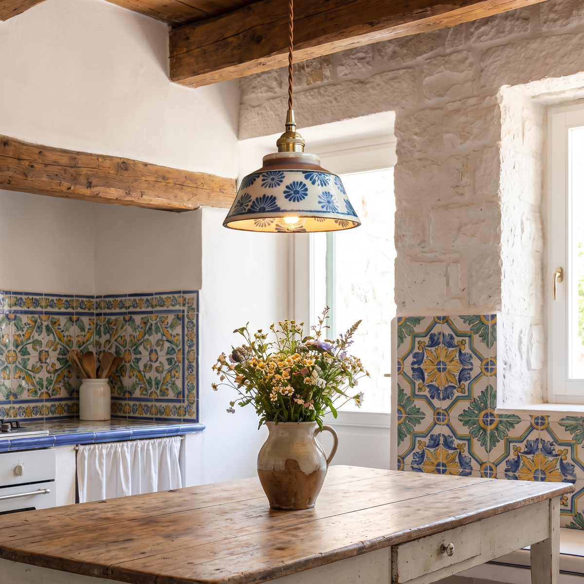 Hand-Painted Ceramic Pendant in an elegant Italian interior