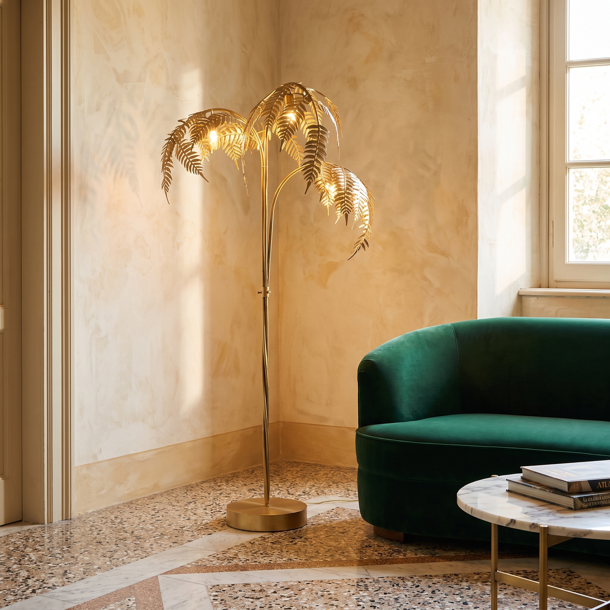 Gold Palm Tree Floor Lamp in an elegant Italian interior