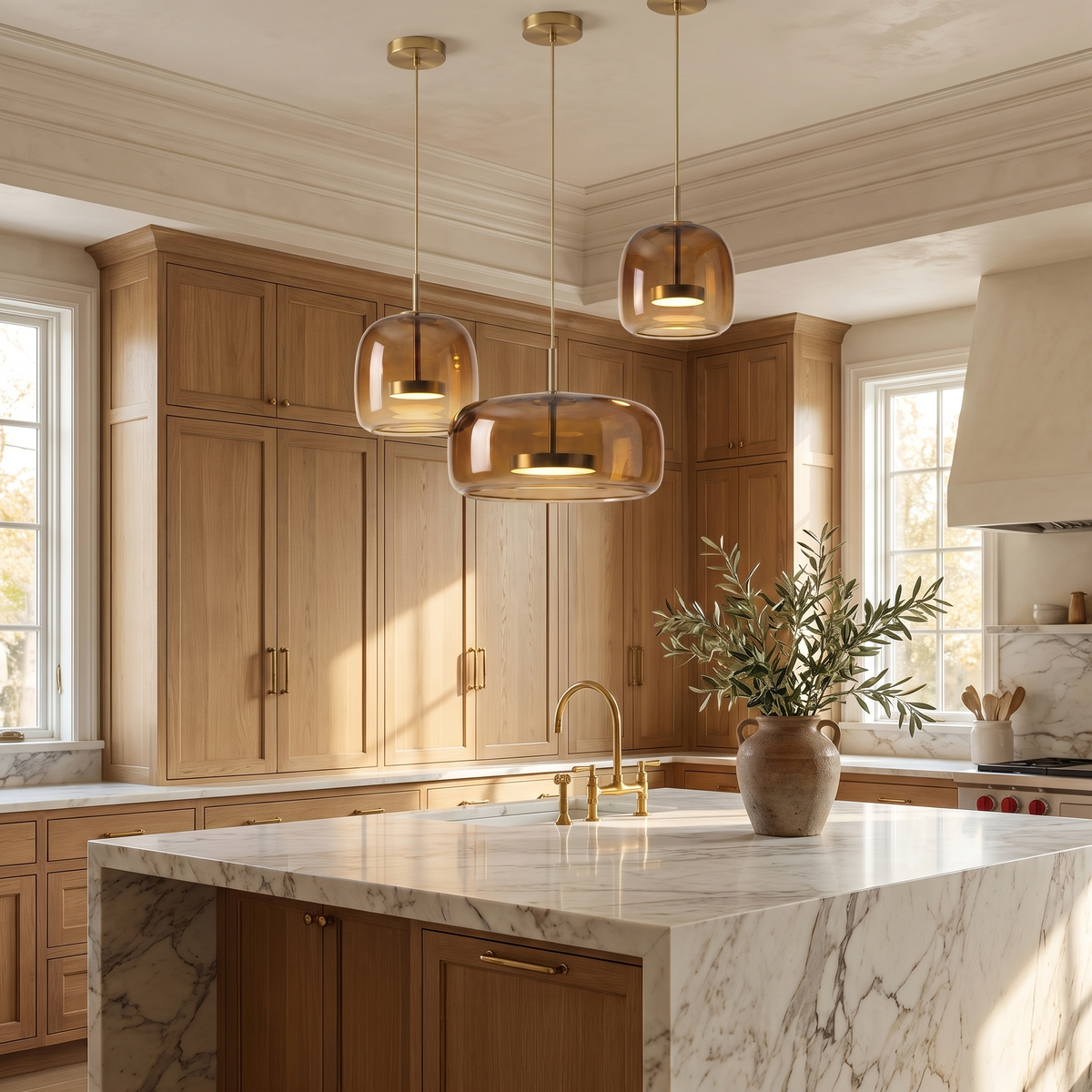 Amber Glass Mini Pendant Set in an elegant Italian interior