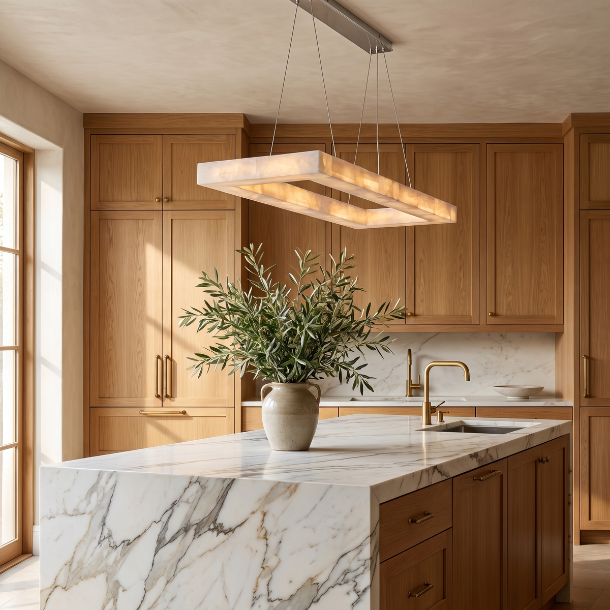 Rectangular Alabaster Chandelier in an elegant Italian setting