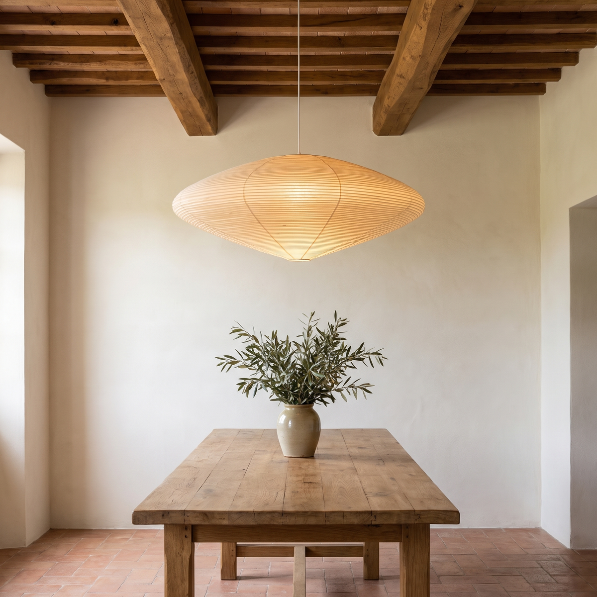 Large Washi Paper Disc Pendant in an elegant Italian setting