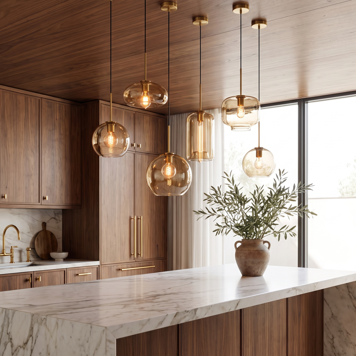 Cognac Glass Pendant Light in an elegant Italian setting