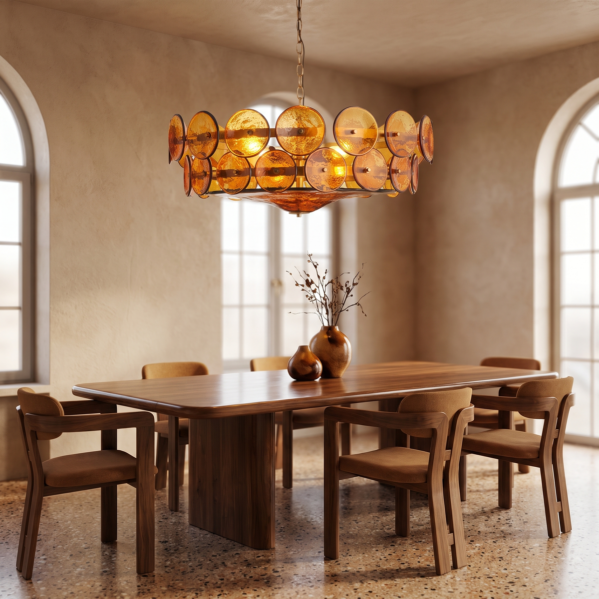 Amber Glass Disc Chandelier in an elegant Italian setting