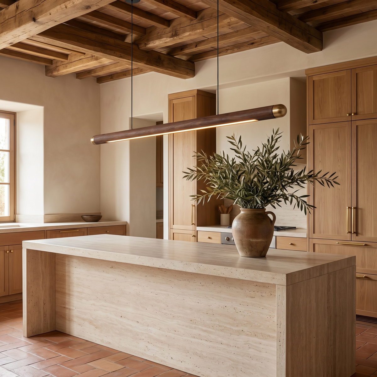 Wood Linear Pendant Light in an elegant Italian setting