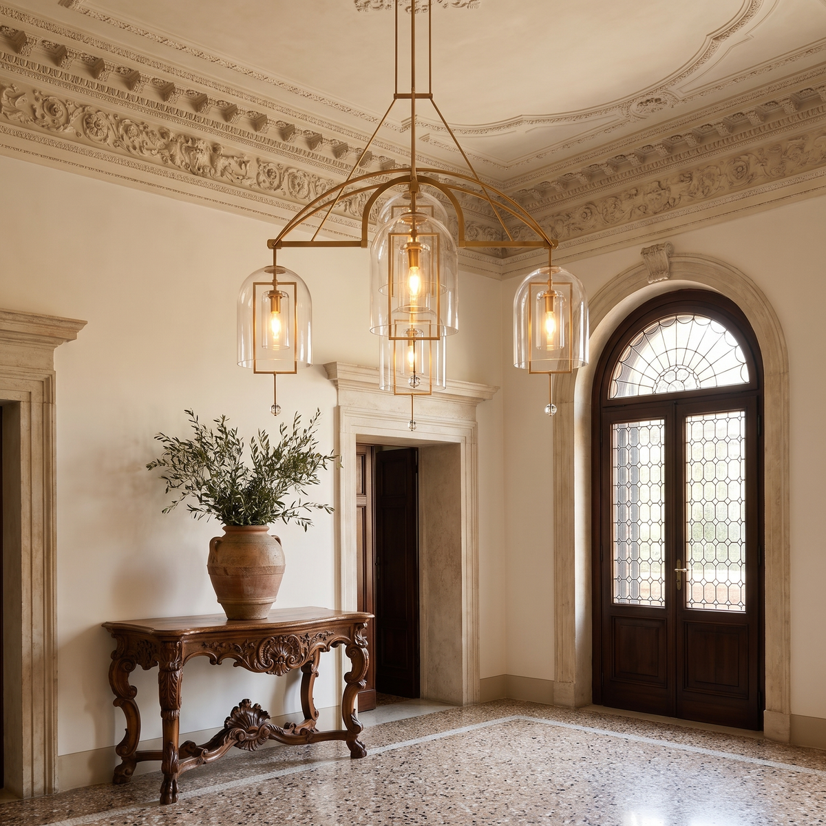 Art Deco Glass Dome Chandelier in an elegant Italian setting