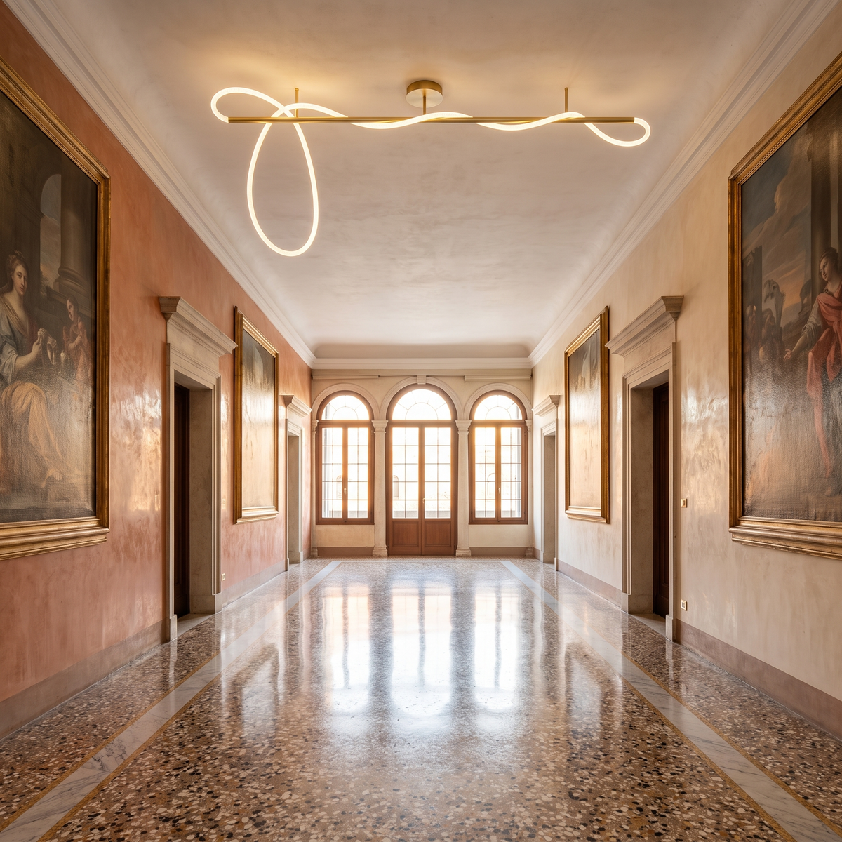 Curved LED Tube Semi Flush Light in an elegant Italian setting