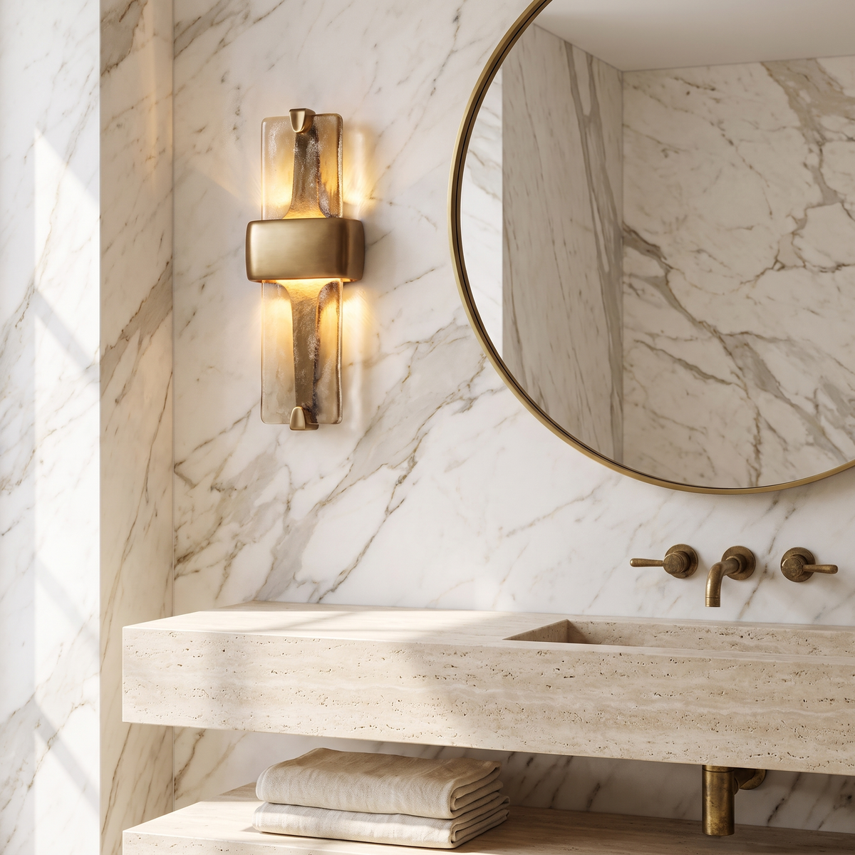 Textured Glass Brass Wall Sconce in an elegant Italian setting