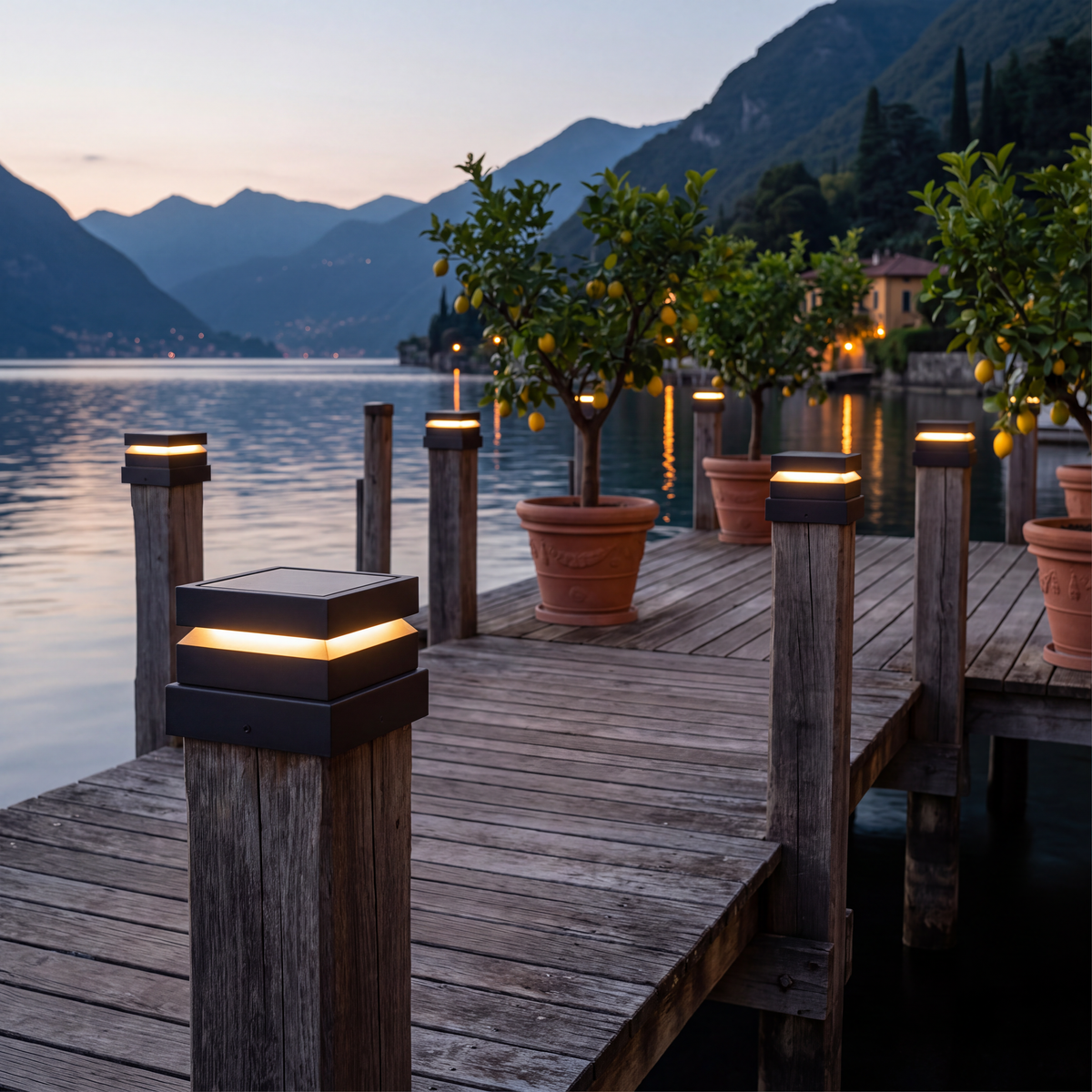 Square Solar Post Cap Light in an elegant Italian setting