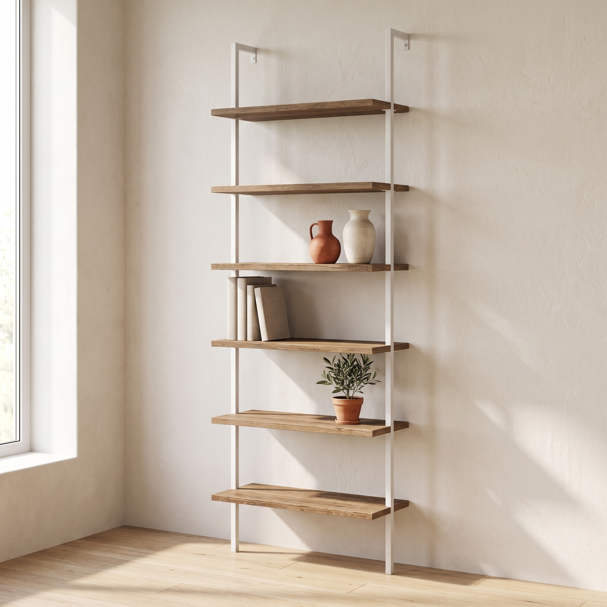 6-Shelf Ladder Bookshelf in a warm Italian interior