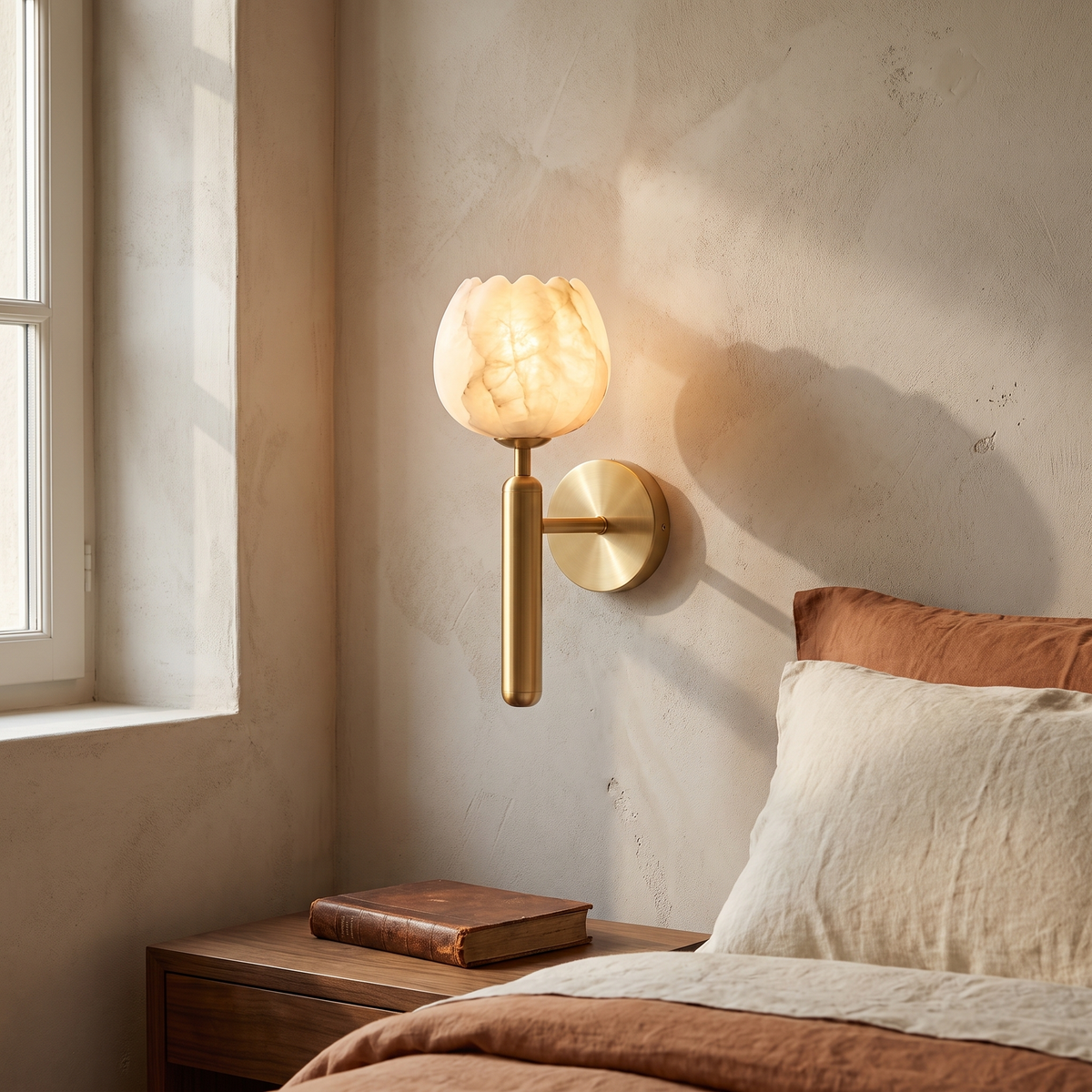 Alabaster Flower Wall Sconce in a warm Italian interior